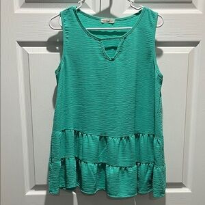 Easel Aqua Sleeveless Tiered Tunic